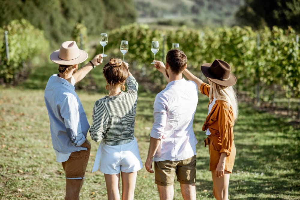 Toasting to friends while in the vineyard after moving to Spain from the USA.